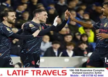 ব্রুইন, ফোডেন-আলভারেসদের এক হালি গোলে দ্বিতীয় স্থানে ম্যানসিটি